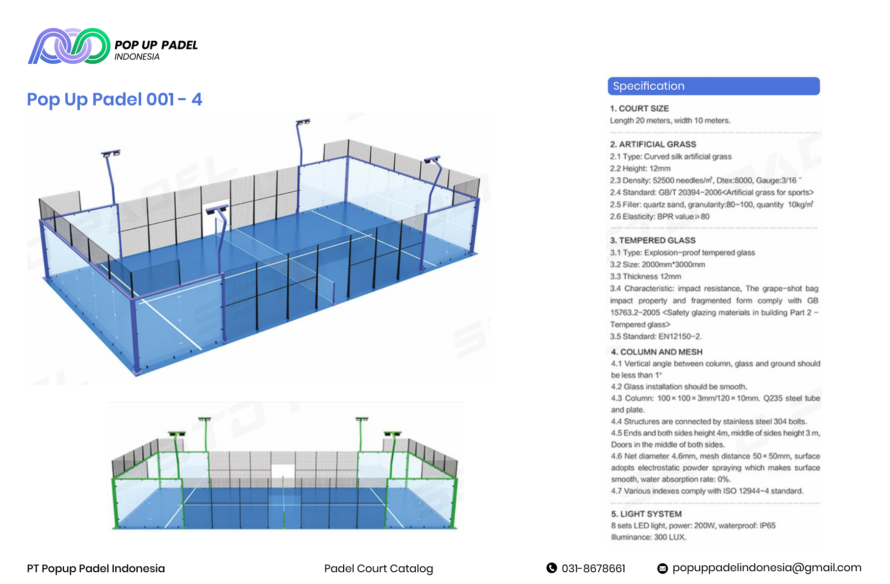 Pop Up Padel 001-4 — lapangan padel standar